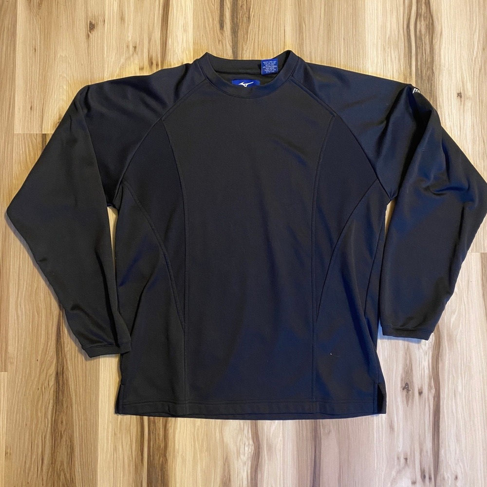Mizuno Mens Long Sleeve Performance Shirt Black Athletic Training Top Large